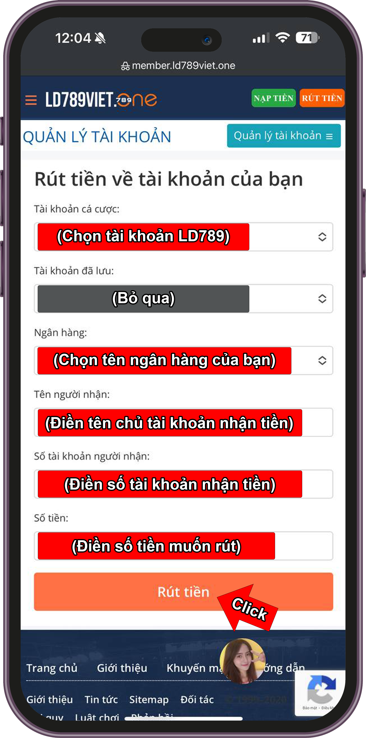 Tạo lệnh rút tiền LD789